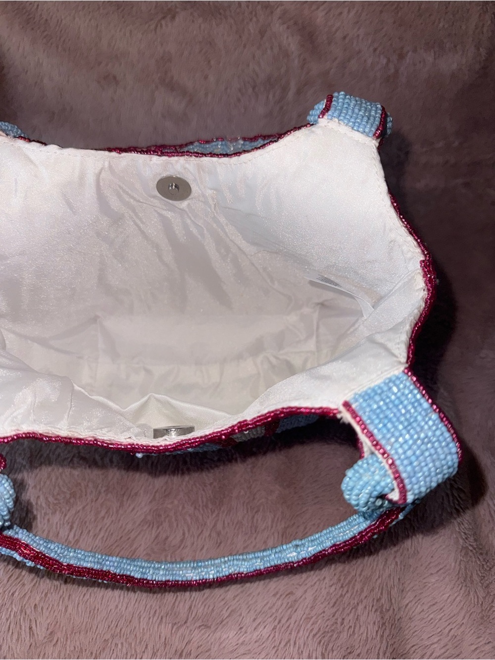 NWT Viral Striped Blue, White & Pink Beaded Tote Shoulder Bag - Picture 11 of 12